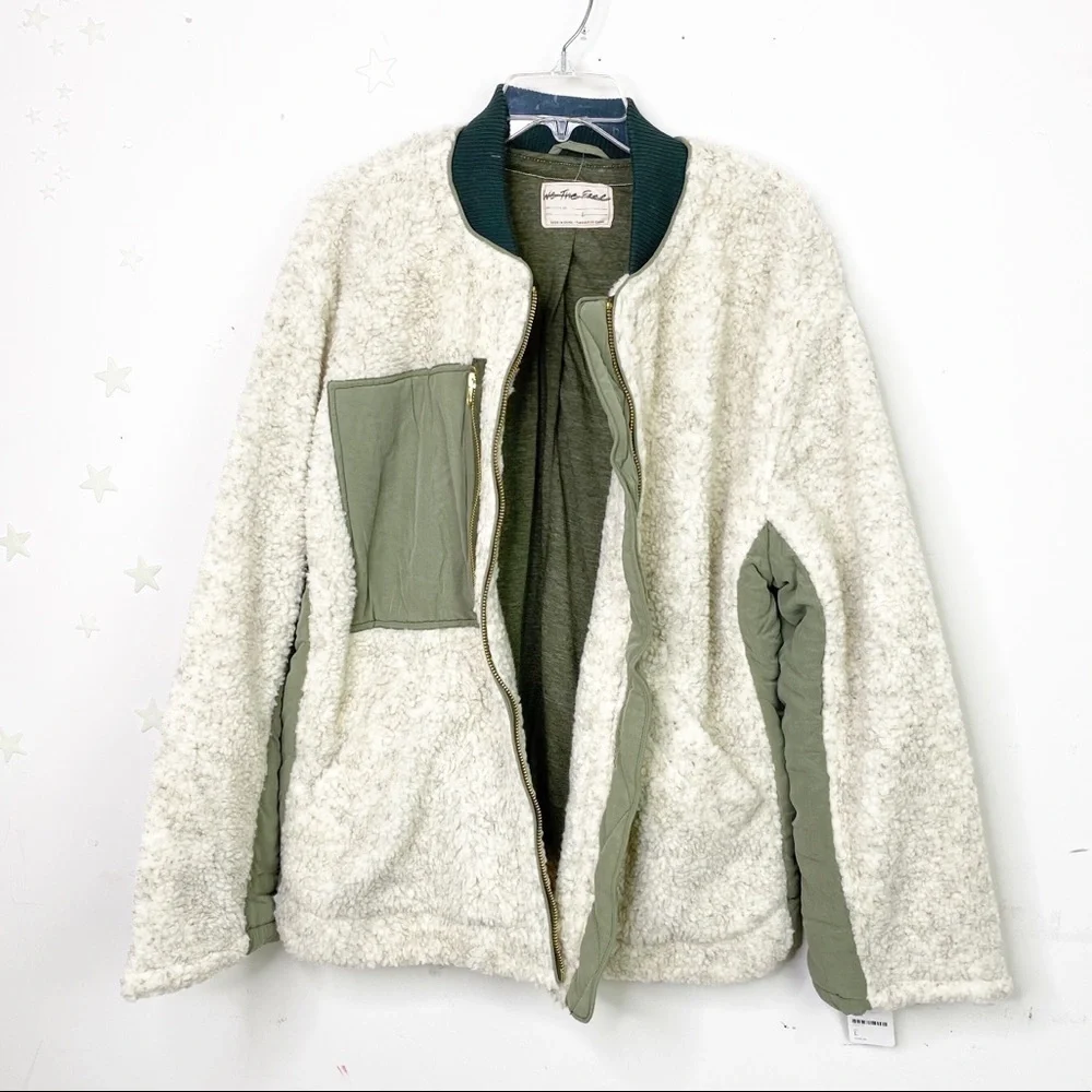 FREE People Large Riverton olive & cream Sherpa jacket